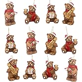 Bear Christmas Tree Ornaments - Set of 12 - Bears Wearing Santa Claus Hats - Four Assorted Poses - $1.66 Each -Craft Accessories - Standing Bears are 1.50 Inches H - Sitting are 1.25 inches H