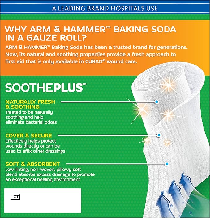 Amazon Com Curad Sootheplus Rolled Gauze With Arm Hammer Baking Soda 3 X 2 5 Yds 5 Count Health Personal Care