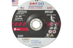 United Abrasives-SAIT 22047 A60S General Purpose Cut-Off Wheel (Type 27/Type 42 Depressed Center) 6" x .045" x 7/8", 50-Pack