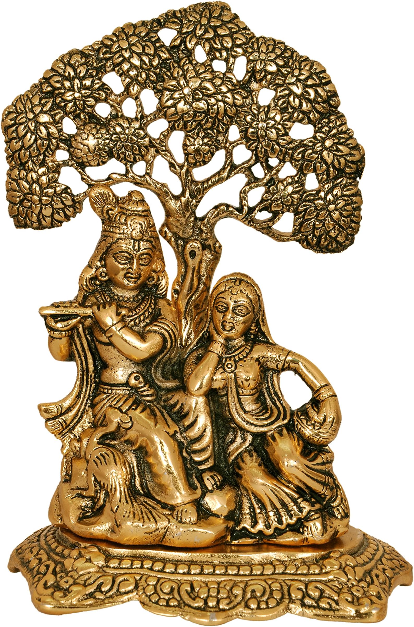 Nexplora Industries Pvt. Ltd. Metal Radha Krishna Idol Showpiece Figurine, Height 19 CM, Gold Antique Finish