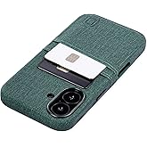 Dockem Card Case for iPhone 16 with Built-in Metal Plate for Magnetic Mounting & Wallet with 2 Holder Slots: M2 Luxe Canvas-Style Synthetic Leather (Green)