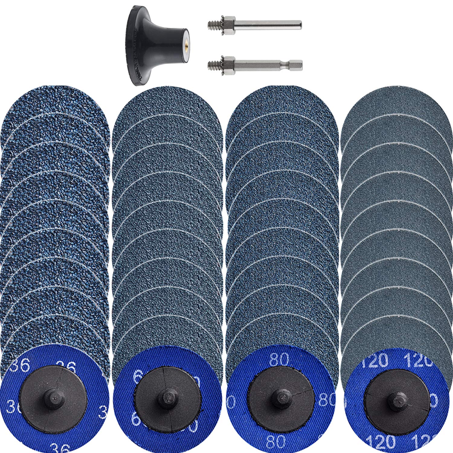 NYXCL 40Pcs Roll Lock Quick Change Discs Set, 2 inch Zirconia Sanding Discs with 1/4" Holder, for Die Grinder Surface Prep Strip Grind Polish Finish Burr Rust Paint Removal, Surface Conditioning Discs