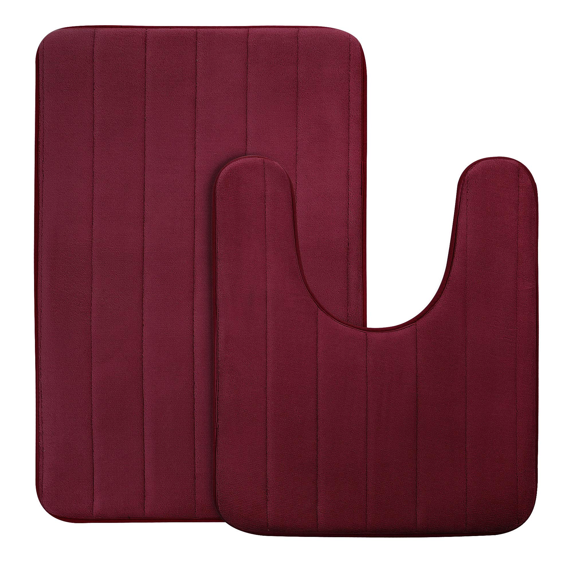 sourcing map Absorbent Bath Mats Set, Memory Foam Bathroom Rug Contour rug 2 Piece Set Includes Bath Rug 80x50cm, U-Shaped Toilet Mat 60x50cm, Burgundy