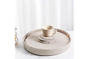 Art PineCone's Woven Cotton Rope Round Placemats Set of 4 with Holder Included, Non-Slip, and Heat Resistant for Your Perfect Table Decor! (Brown Mixed, 13 inch Plus Coaster)
