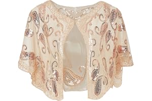 BABEYOND 1920s Shawl Wraps Sequin Beaded Evening Cape Bridal Shawl Bolero Flapper Cover Up, Apricot, One Size