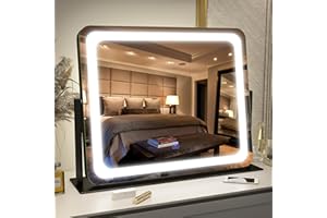 FENNIO Vanity Mirror with Lights 22"x19",LED Lighted Makeup Mirror,Large Makeup Mirror with Lights,Touch Screen with 3-Color Lighting,Led Mirror Makeup,Dimmable,for Vanity Desk Tabletop,Bedroom