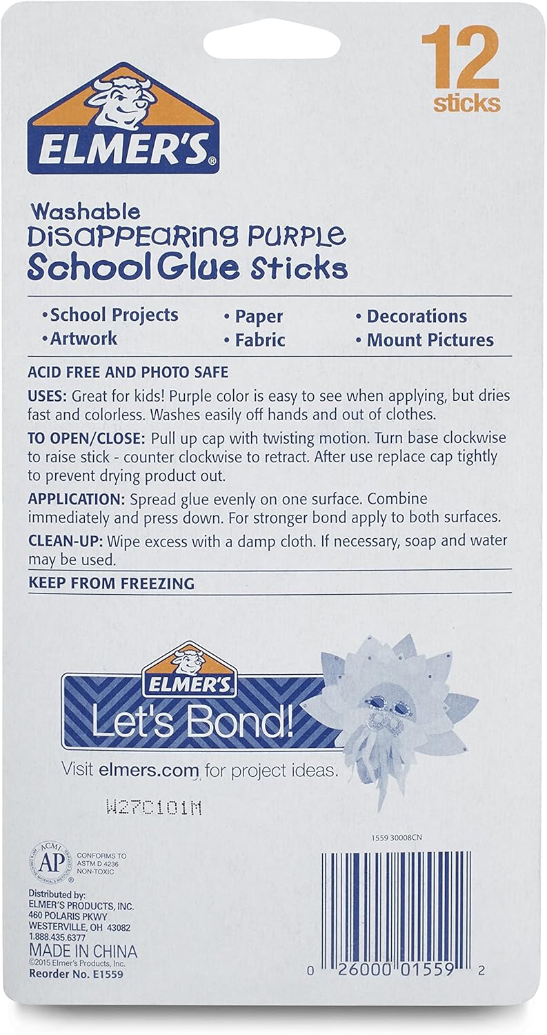Elmer's Disappearing Purple School Glue, Washable, 12 Pack (E1559): Office Products