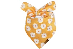 LunaMarie - Luxury Pet Birthday Bandanas -Premium & Silky Poly Fabric | 100% Handmade | Custom Shape Dual Layered (Daisies, Medium)