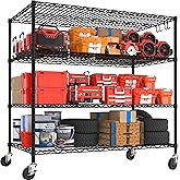 PrimeZone 55.5" W x 24" D x 80" H Heavy Duty Wire Storage Shelves with Wheels, 4 Tier Adjustable NSF Commercial Garage Shelving Unit, Rolling Metal Organizer Shelf Rack for Warehouse, Pantry, Black
