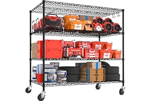 PrimeZone 55.5" W x 24" D x 80" H Heavy Duty Wire Storage Shelves with Wheels, 4 Tier Adjustable NSF Certified Garage Shelving Unit, Rolling Metal Organizer Shelf Rack for Warehouse, Pantry, Black
