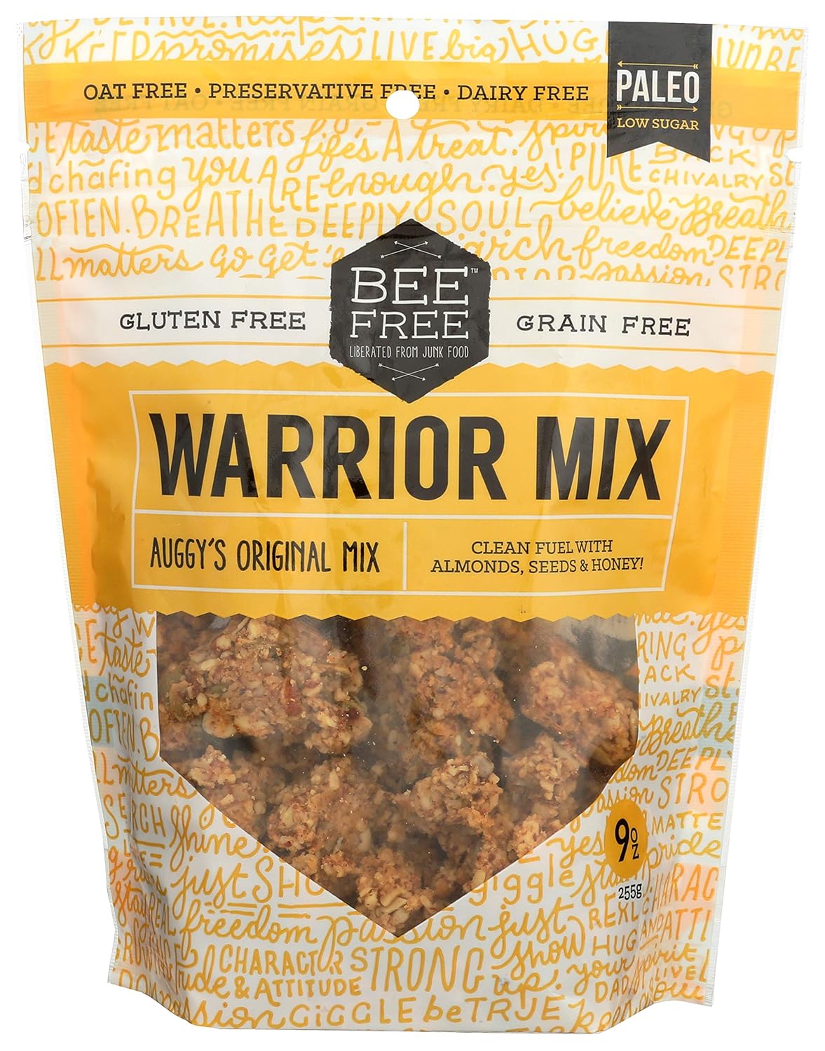 BeeFree Warrior Mix Granola | Gluten Free, Grain Free, & Paleo, Auggy's Original Mix, 9 Ounce Bag
