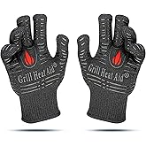 GRILL HEAT AID BBQ Grill Gloves Heat Proof for Grilling – Fireproof 1472°F Heat-Resistant Grill Mitts for Outdoor Barbecue and Smoker, Campfire, Fire Pit, Oven Glove with Fingers for Baking Pizza