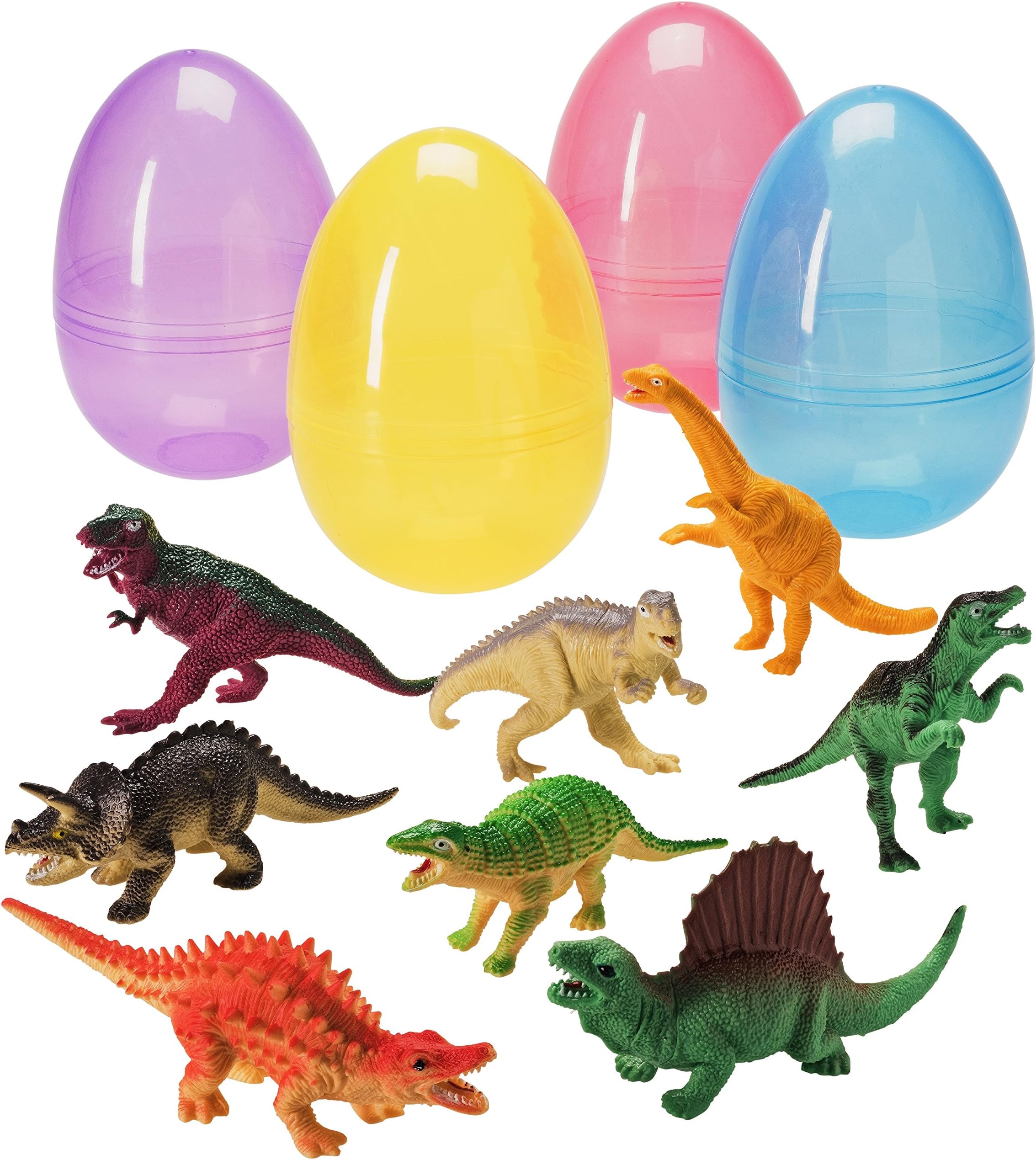 Shrocko 4 Jumbo Large 6" Easter Eggs with 12 Dinosaur Toy Figures - Assorted Color 6 inch Dinosaurs - Party Favors Filled Toys