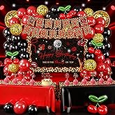 Cheetah Print Birthday Decorations, 124 Pcs Leopard Birthday Decorations Includes Cheetah and Cherry Print Balloons, Banner and Tablecloth, Red and Black Party Decorations Supplies for Women Party