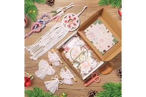 RQWZBCHX Christmas Macrame Starter Kit for Kids, Macrame DIY Kit for Beginners for Christmas Tree Hanging Decor Including Detailed Booklet with Step-by-Step Video Tutorial