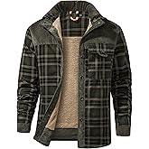 Flygo Men's Sherpa Lined Plaid Flannel Shirt Jacket Snap Button Warm Winter Jacket with Pockets