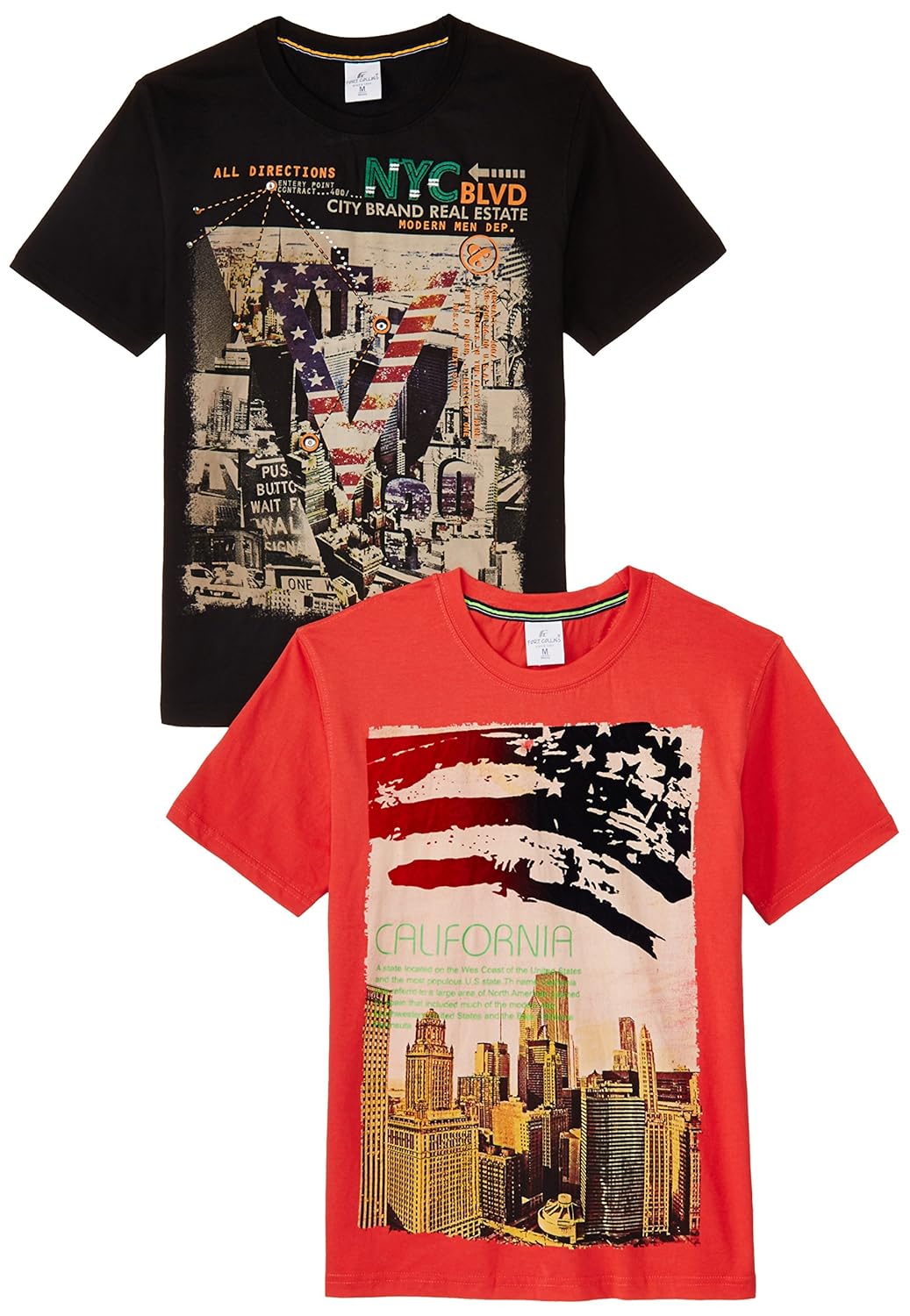 Buy Fort Collins Men's TShirt (Pack of 2) (21_XLarge_Black and Pink