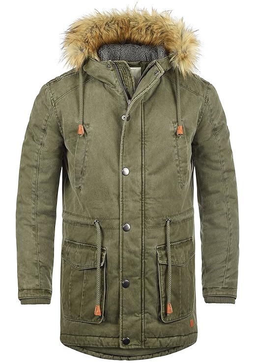 Redefined Rebel Mapee Herren Jacke Parka Mantel Lange warme Übergangsjacke gefüttert aus 100% Baumwolle mit Fellkapuze