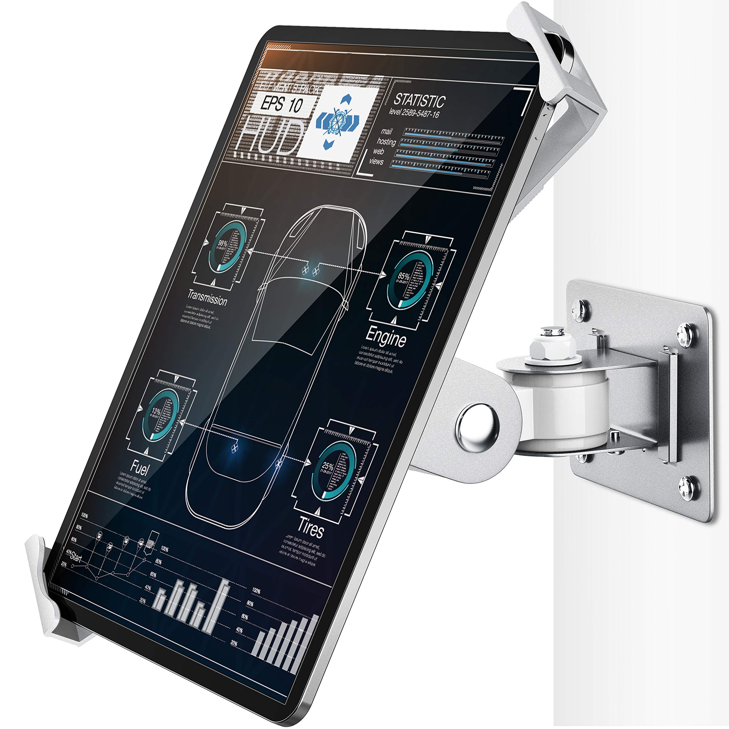 AboveTEK Tablet Wall Mount - Fits 7-11" Tablets Including iPad, Galaxy Tab, Slate, Fire and More -Anti Theft Security Lock and Key - Articulating Swivel Holder for Portrait and Landscape Mode