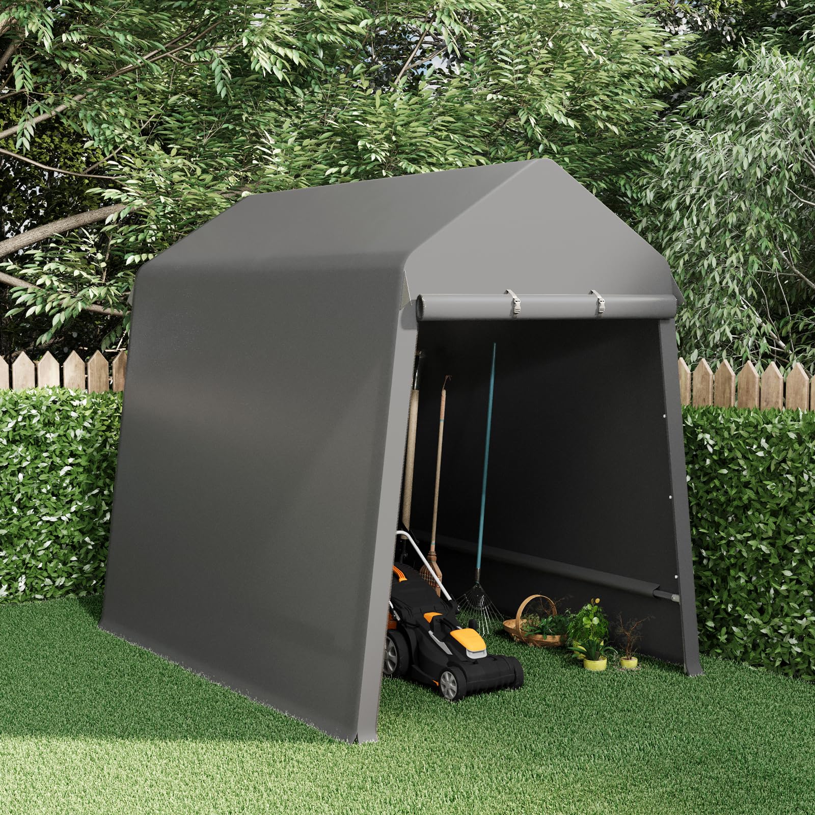 Photo 1 of 6X8 Ft Outdoor Portable Storage Shelter Shed with Rolled Up Zipper Doors & Vents, Heavy Duty Carport for Motorcycle Waterproof and Uv Resistant Anti-Snow Portable Garage Kit Tent, Gray
