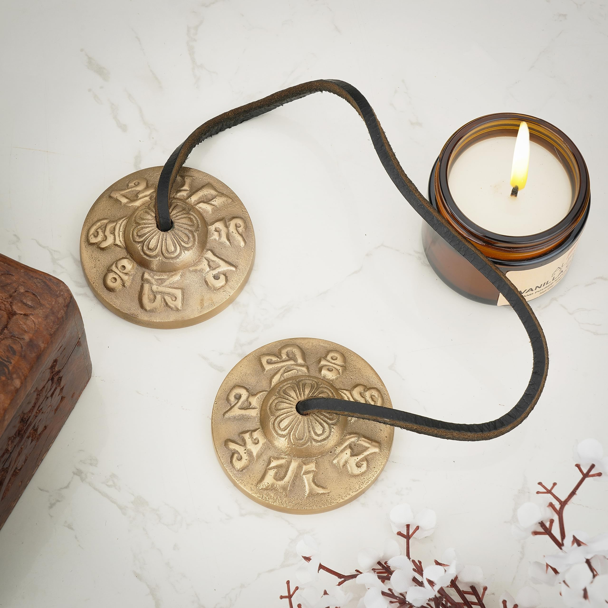 Ajuny Tibetan Tingsha Cymbals Bells Buddhist Meditation Yoga Bell OM Mane Padme Hum Symbols Embossed Manjira Great Gifts