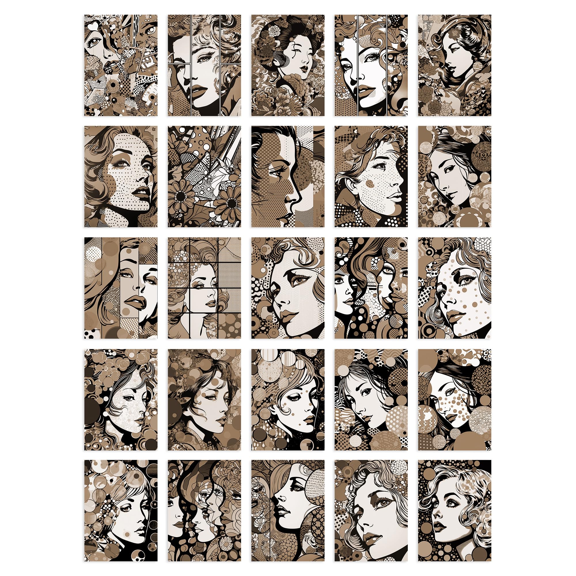Artery8 50 Pcs Fashion Face Pop Art Bubble Comic Sepia Aesthetic Collage Kit Wall Art Prints A6 Set Pack 14.8 x 10.5 cm (5.8 x 4.1) Teen Bedroom Decor Girl Student