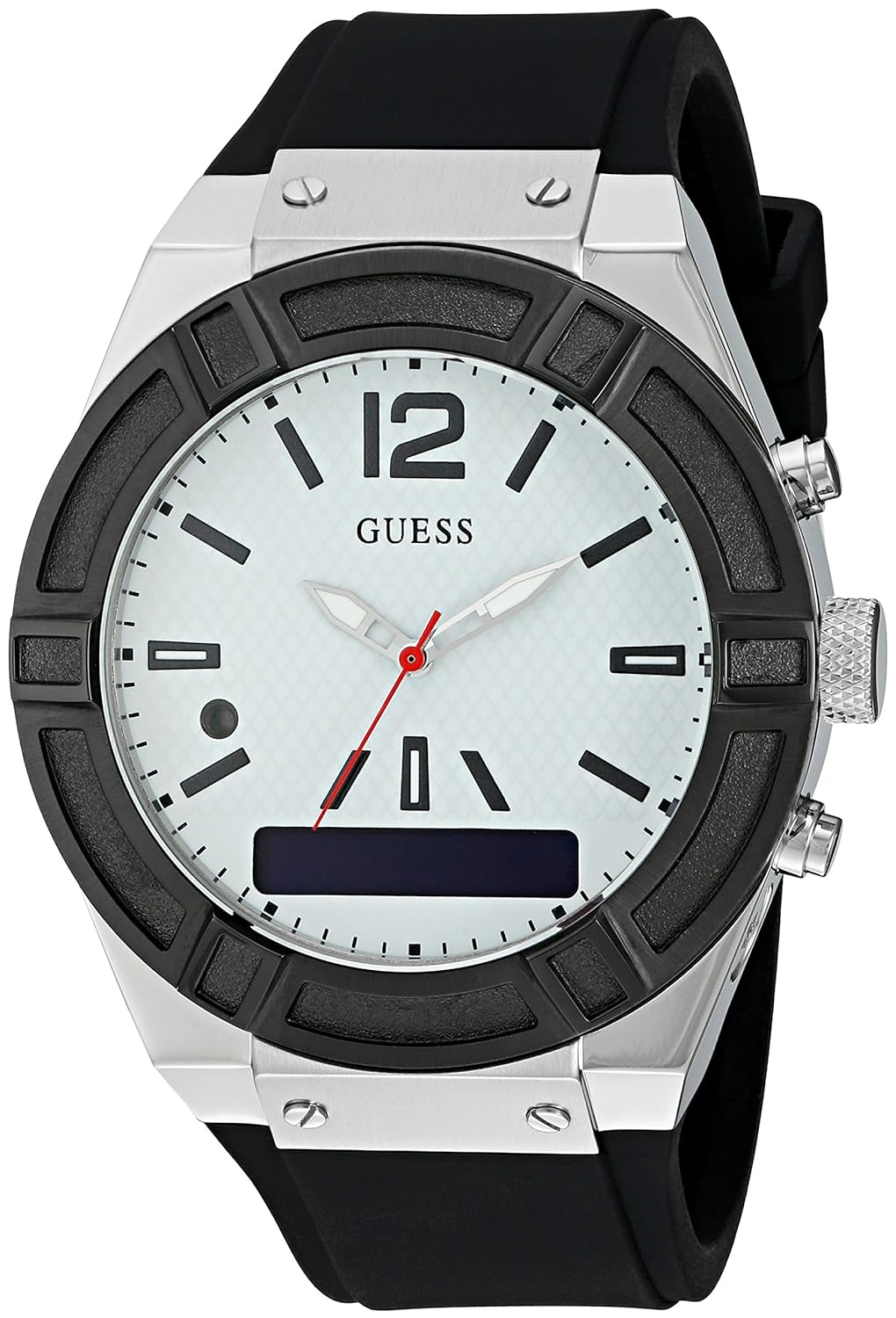 GUESS Womens CONNECT Smartwatch with Amazon Alexa and Silicone Strap Buckle - iOS and Android Compatible - Silver