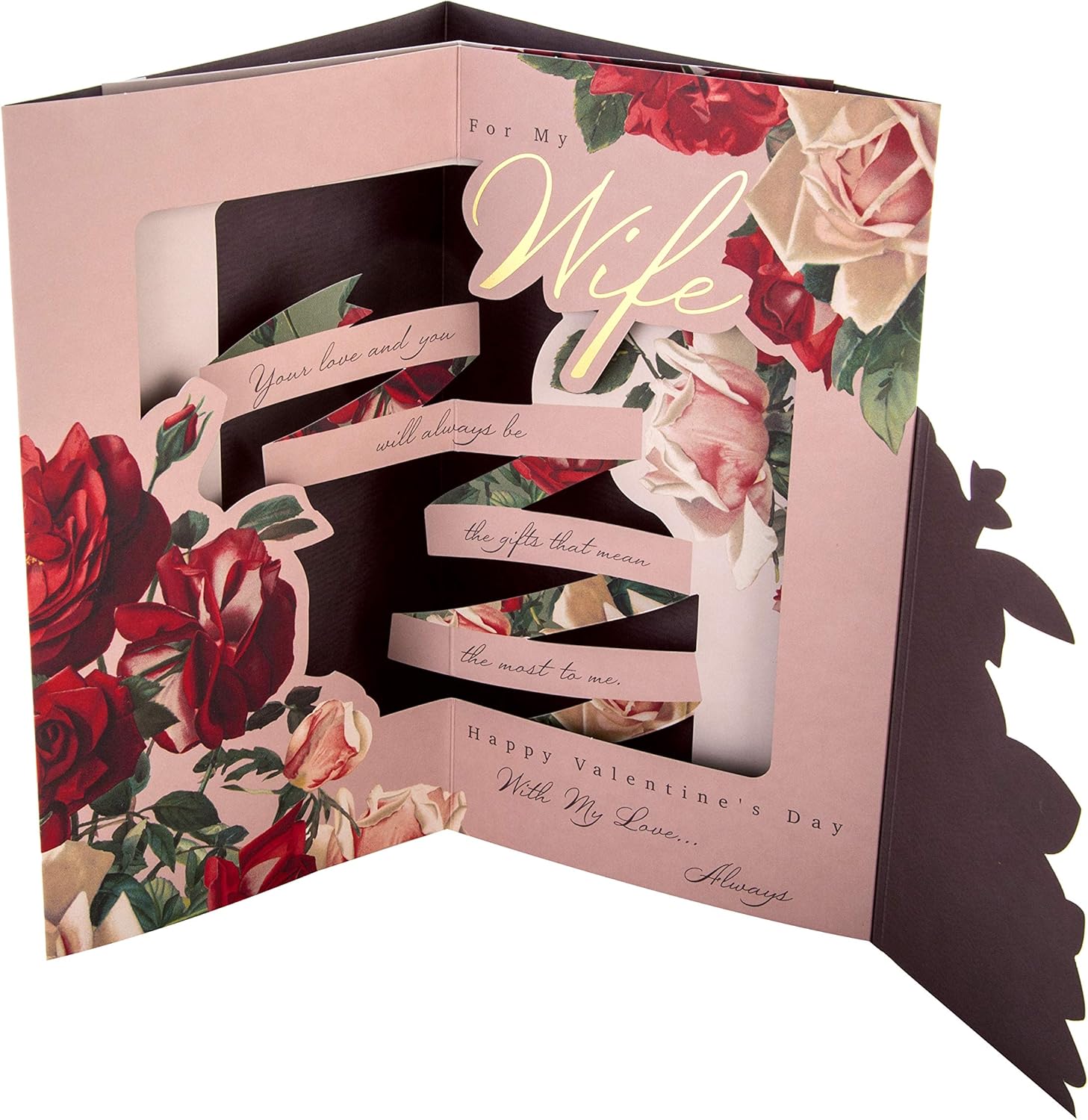 Hallmark Valentines Day Card for Wife 3D & Pop-up Design, Classic Floral Design, Pink, Red, Wife Pink Roses Banner, 26 cm by 18 cm - Image 5