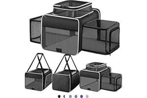 SHARLOVY Top and 2 Sides Expandable Cat Carrier 18x11x11, TSA Airline Approved Dog Carriers for Medium Dogs, Soft-Sided Pet Carrier with Self-Locking Zippers for Kitten,Rabbit, Puppy, Guinea Pig Black White