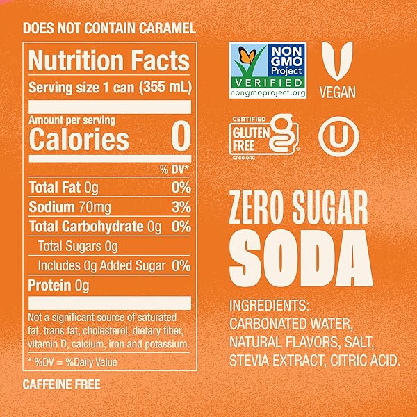 ZEVIA ZERO SUGAR SODA, SALTED CARAMEL, 12 OZ CANS (6-PACK) – CAFFEINE FREE, NATURALLY SWEETENED, NO CALORIE SODA – NON-GMO PROJECT VERIFIED, GLUTEN-FREE, VEGAN