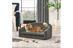 TEFUNE Pet Sofa, Made Sponge and Highly Breathable Linen, Suitable Pet Sofas, Dog Sofas, Dog Beds, Cat Beds, Cat Sofas for Medium-Sized Dogs (Grey)