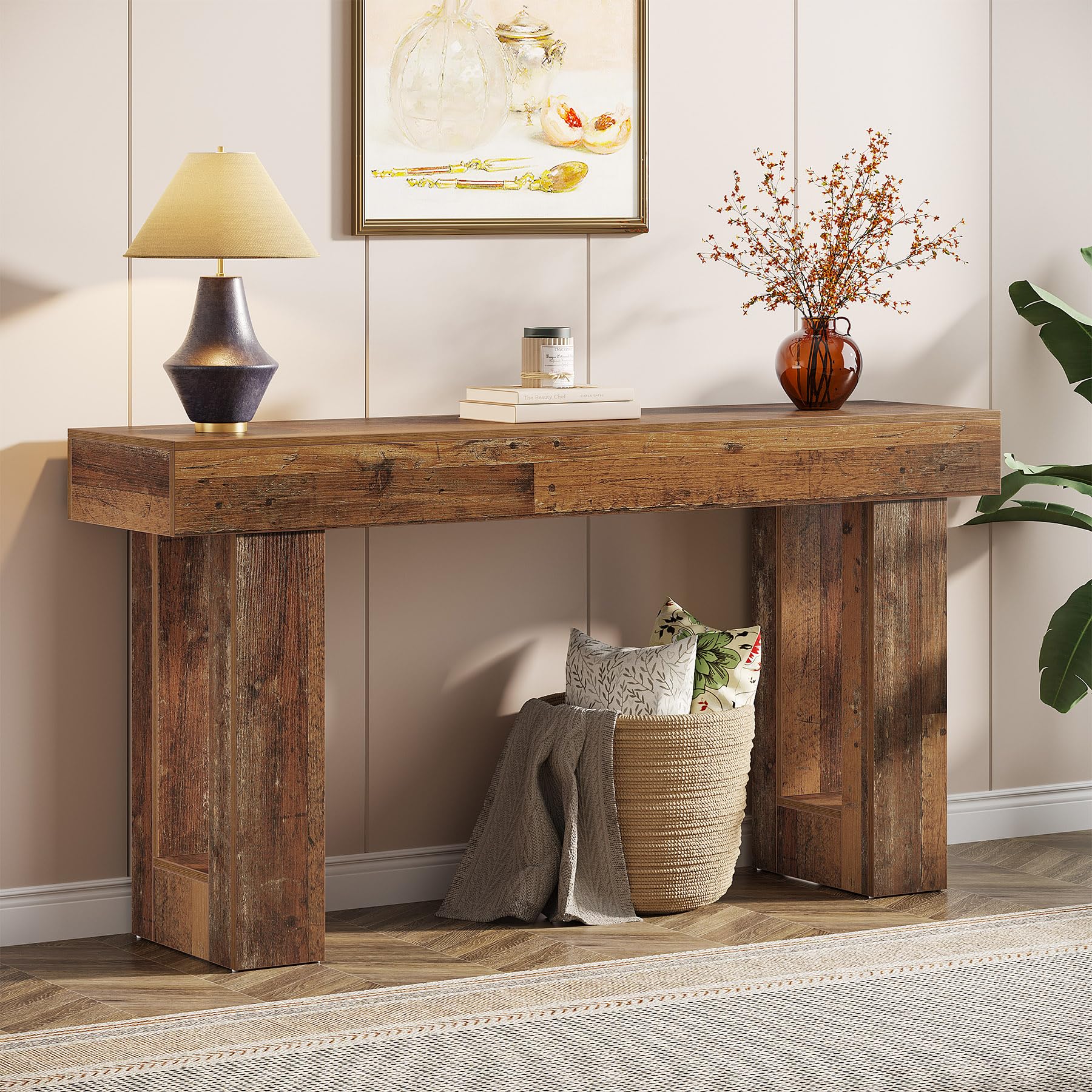 Tribesigns 63-Inch Long Console Table, Wooden Rectangular Sofa Table Behind The Couch, Farmhouse Entryway Table for Entrance, Hallway, Living Room (Mix Brown)