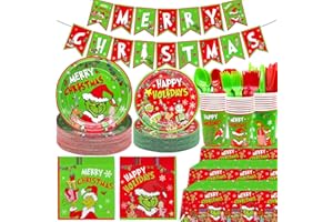 HigzYovn 185Pcs Merry Christmas Decorations Christmas Party Supplies Tableware Set Christmas Plates and Napkins with Christmas Tableware for Christmas Party Decorations Happy Holidays Decorations