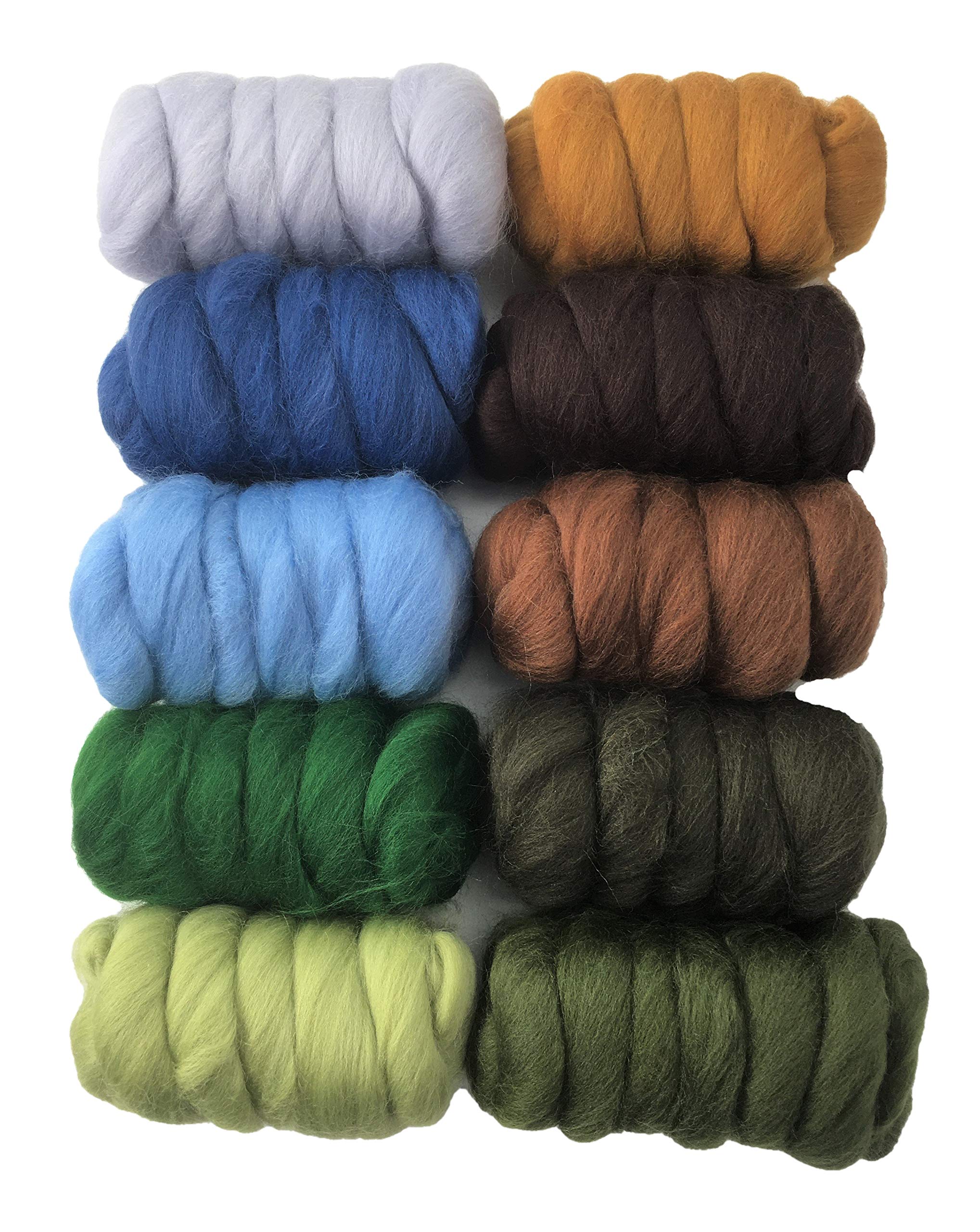 Molten Designs 250gm Pack of 10 Merino Wool Tops for Needle & Wet Felting and Spinning