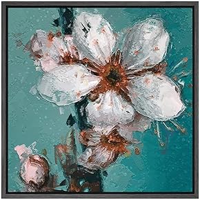 SIGNWIN Framed Canvas Wall Art White Plum Blossom...