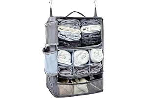 ELEZAY Hanging Packing Cubes Portable Closet 3-Shelf Travel Collapsible Compression Garment Organizer for Carry-on Luggage Suitcase Space Saver Bag XX-Large_No Side Pockets, Gray
