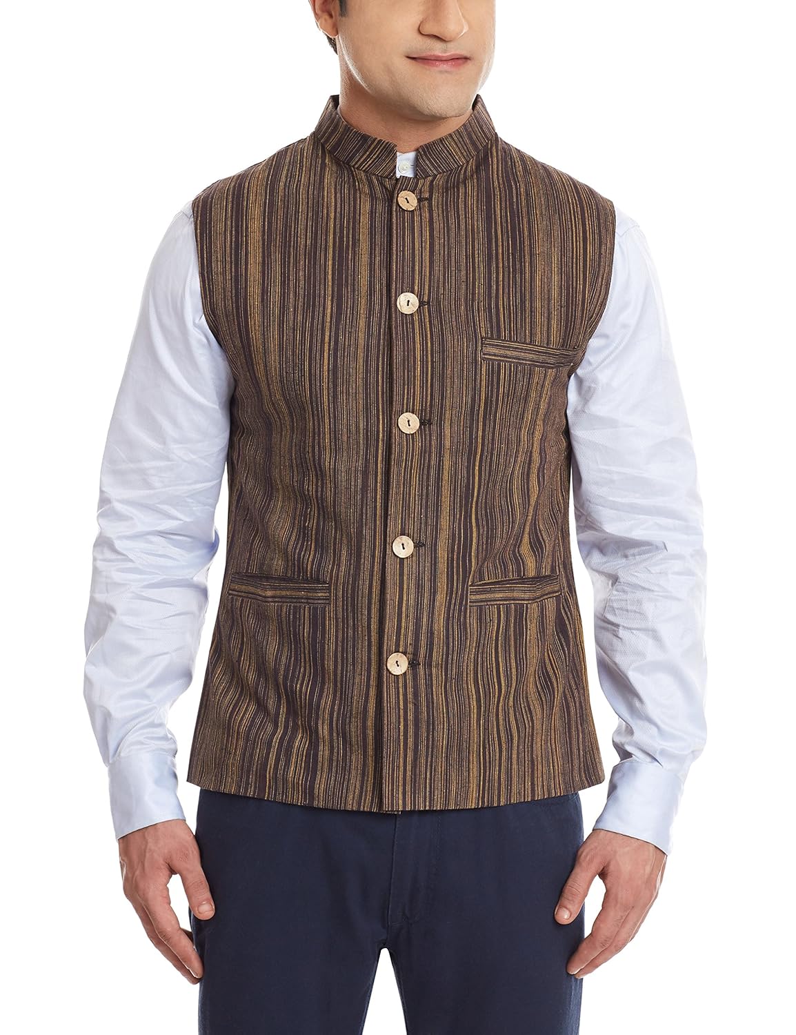 sobre estilo men's banded collar linen jacket