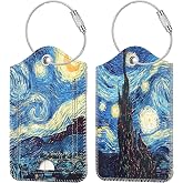 Fintie Luggage Tags Privacy Cover ID Label for Travel Bag Suitcase | with Stainless Steel Loop and Address Card, Starry Night, Starry Night