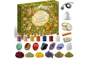 RubyPop Calendrier de l'Avent 2025 en cristal – Calendrier de Noël de 24 jours en pierre précieuse naturelle de guérison avec