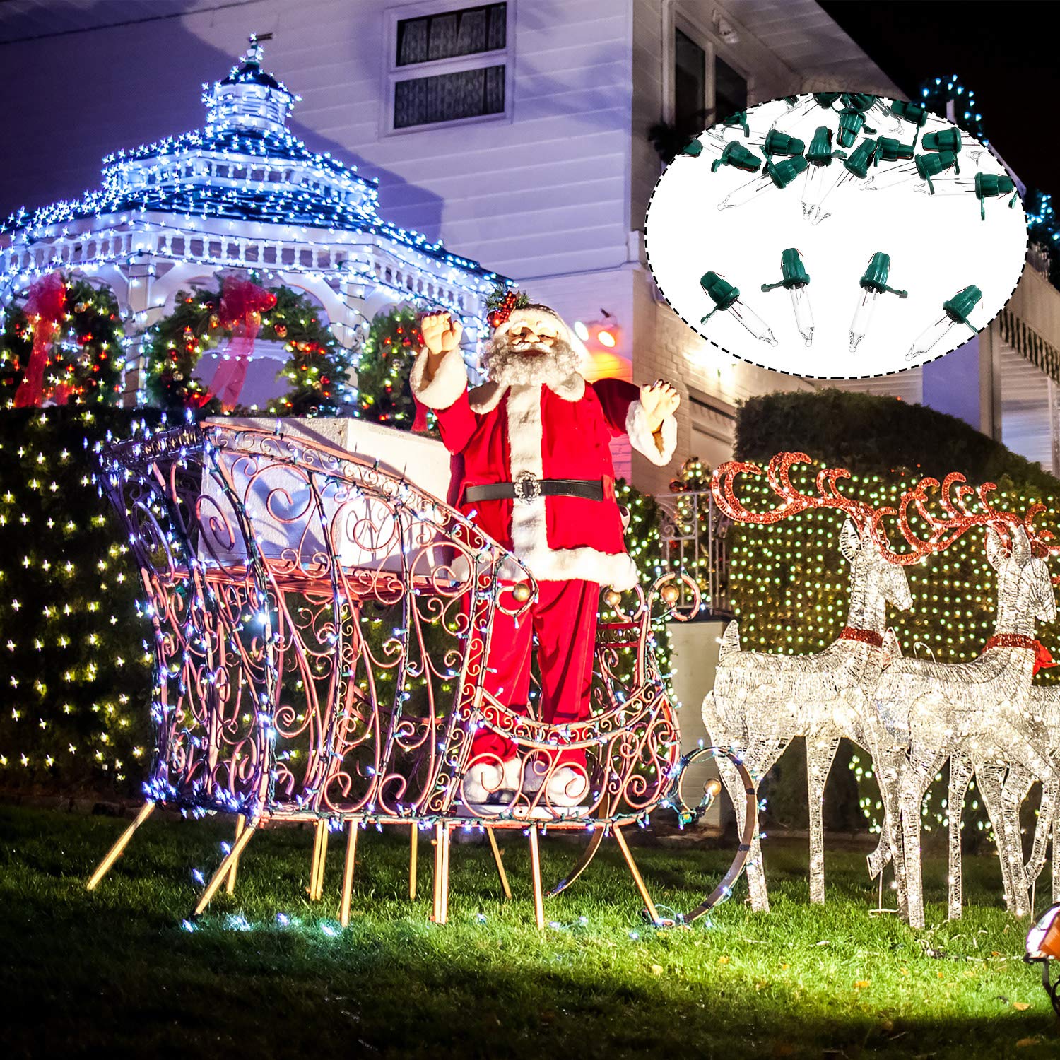 Mudder 60 Count Christmas Tree Replacement Light Bulbs 2.5v 0.425 Watt Replacement Bulb Mini Incandescent Wire String Lights Decoration for Prelit Xmas Tree(Green Base with Warm White Bulb)