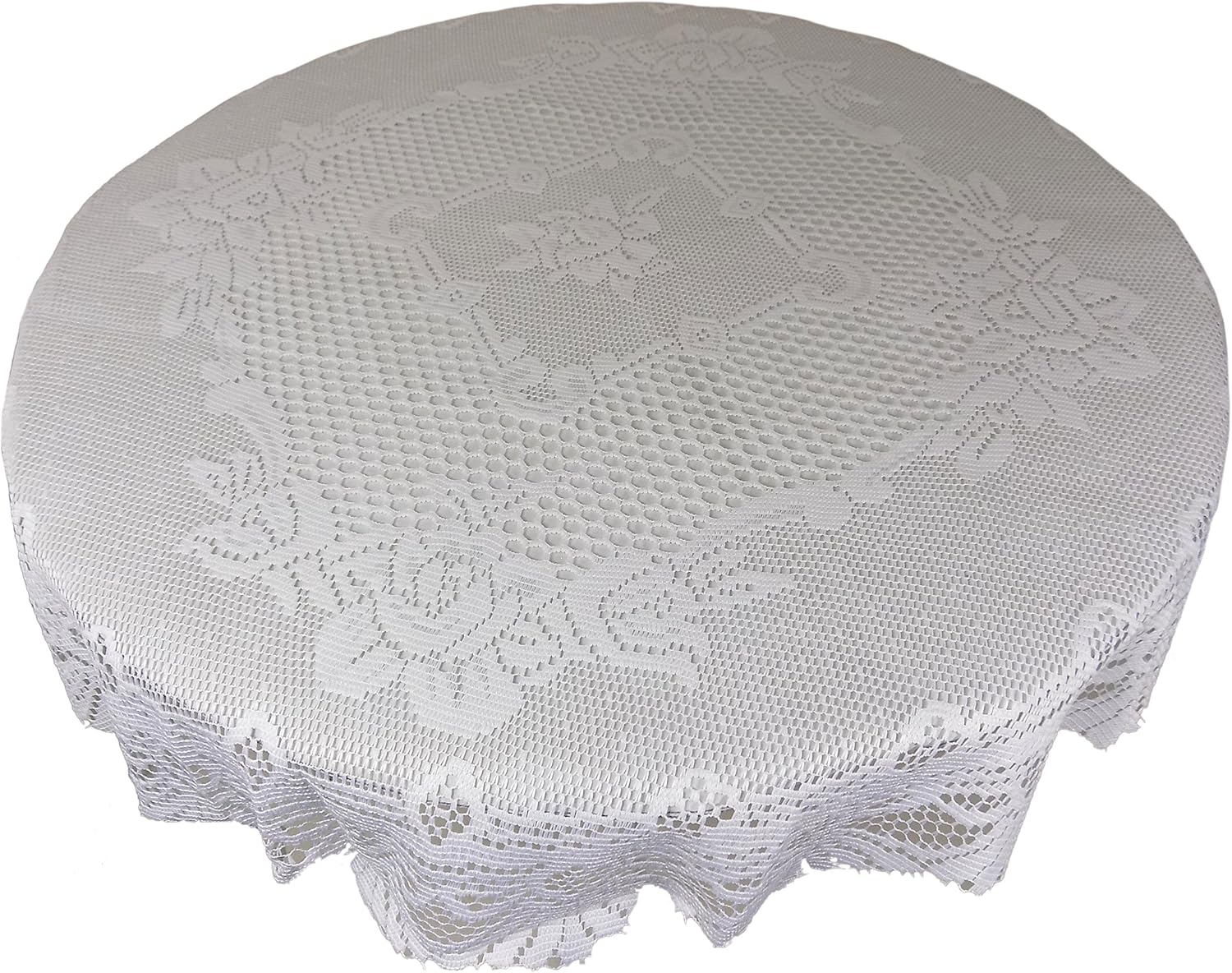 180CM ROUND TABLE CLOTH CREAM HEAVY LACE ROSE SCALLOPED STAIN RELEASE 72/"