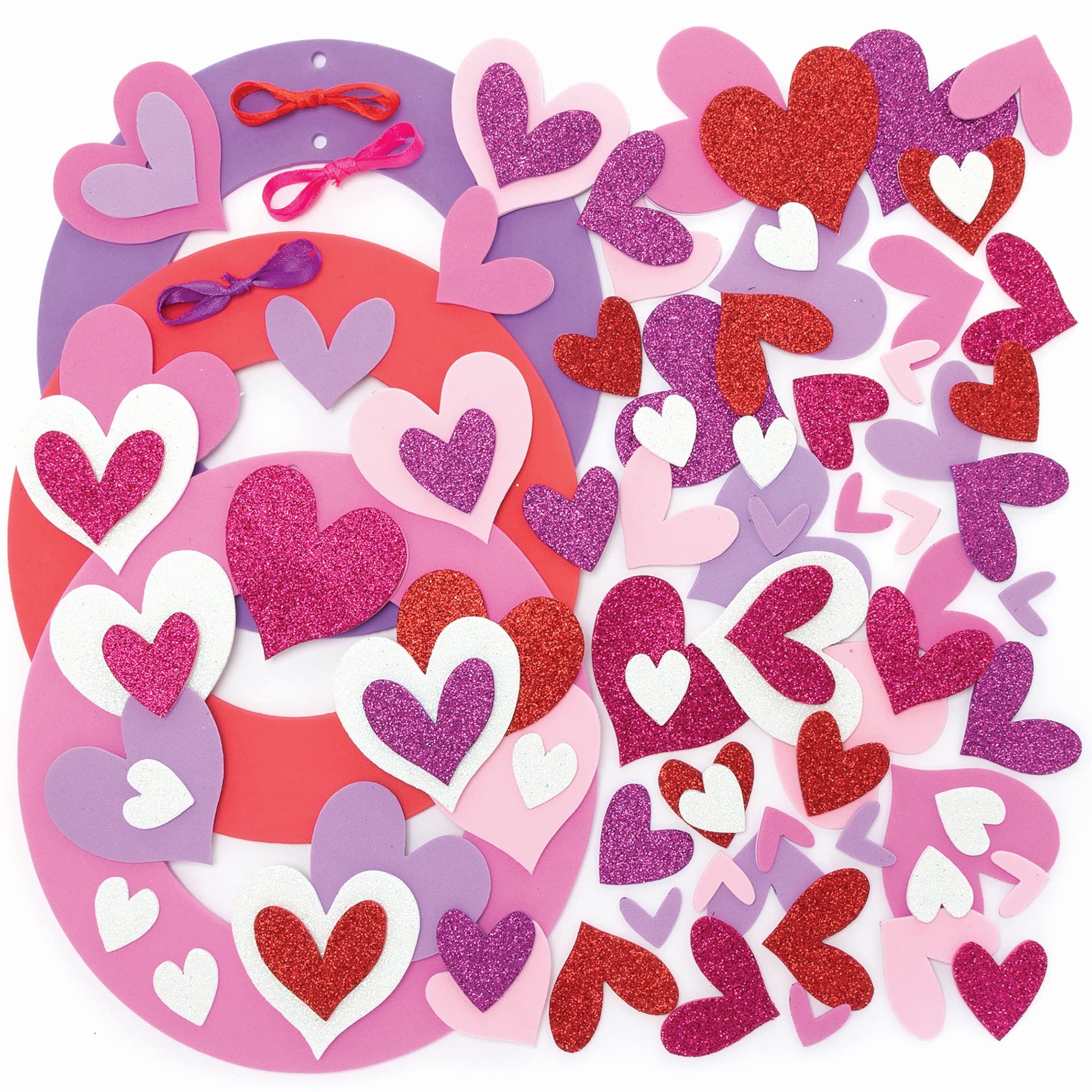 Baker Ross Heart Foam Wreath Kits - Pack of 3, Valentine's Wreath Craft Kit for Kids (FC448)