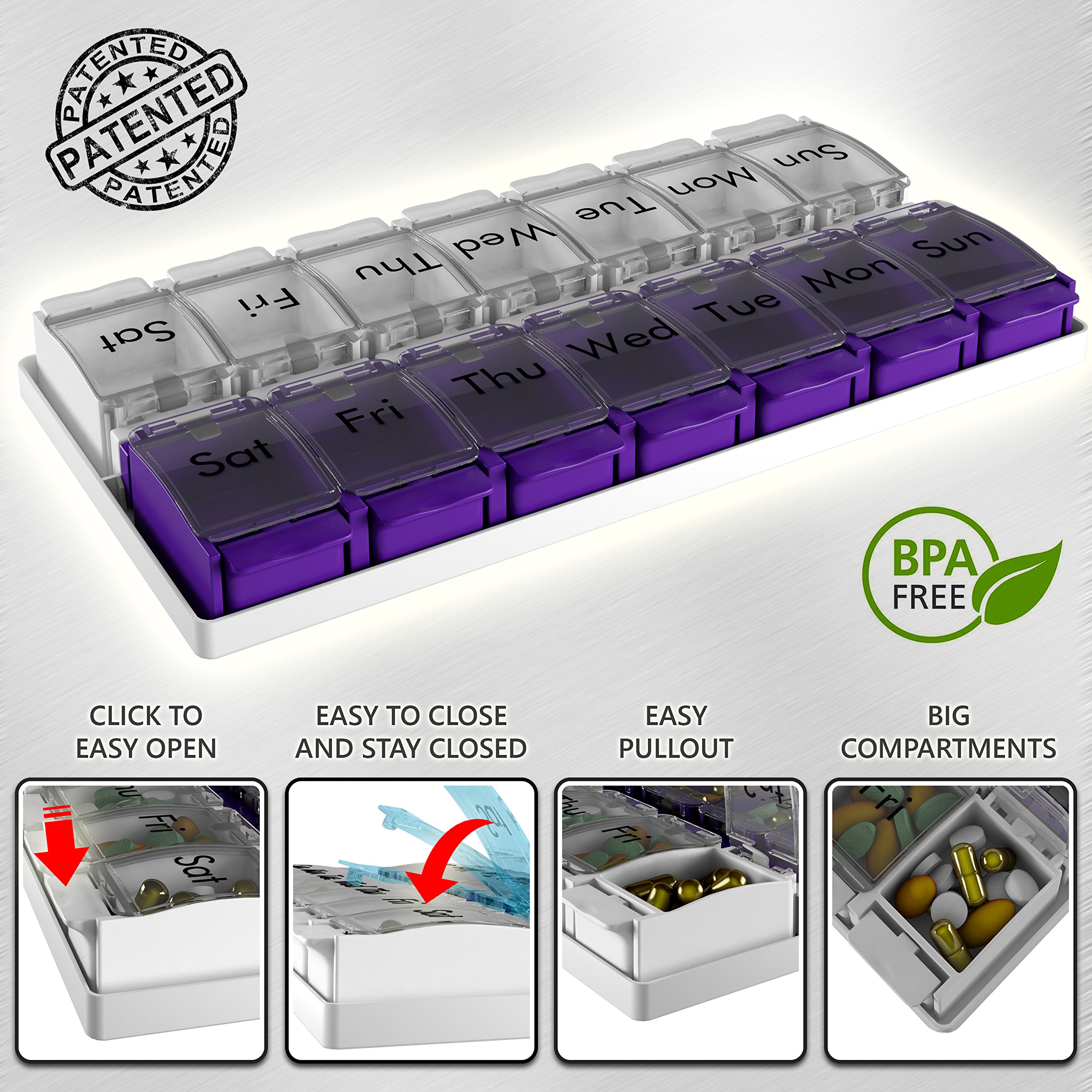 7 Days AM PM Double Push Button Weekly Pill Organizer Case Box Holder