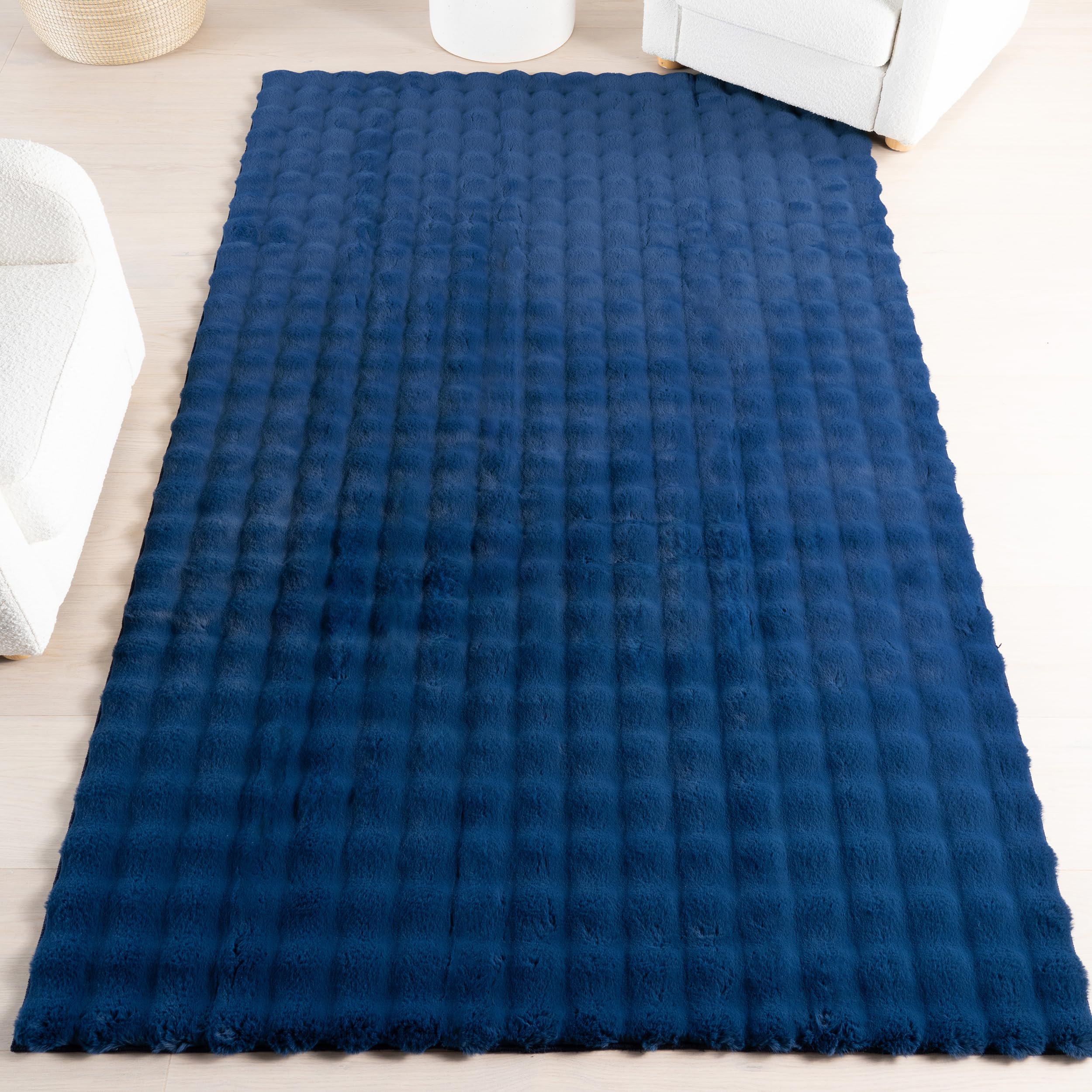 Nuloom Jeni Navy, 5′ x 8′, Solid Faux Rabbit, Fluffy and Cozy, High Traffic, Stain Resistant, Easy Clean, Durable Washable Area Rug for Bedroom, Living Room, Dining, Den, Foyer, Entryway