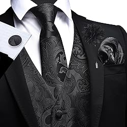GUSLESON Black Vest Floral Suit Vest Tie and Bow