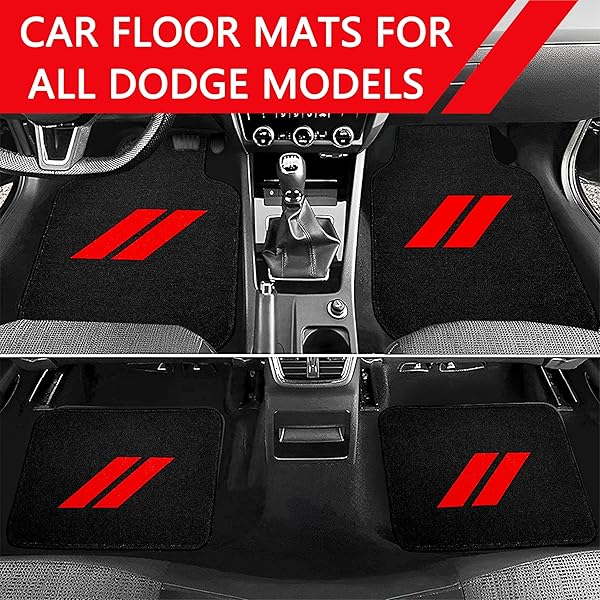 4PCS CAR FLOOR MATS FOR DODGE CHARGER DURANGO CHALLENGER JOURNEY NON-SLIP ALL WEATHER FLOOR MAT WATERPROOF SKIN-FRIENDLY FRONT & REAR PROTECTOR LINERS PAD FOR ALL DODGE MODELS ACCESSORIES(RED TRIM)