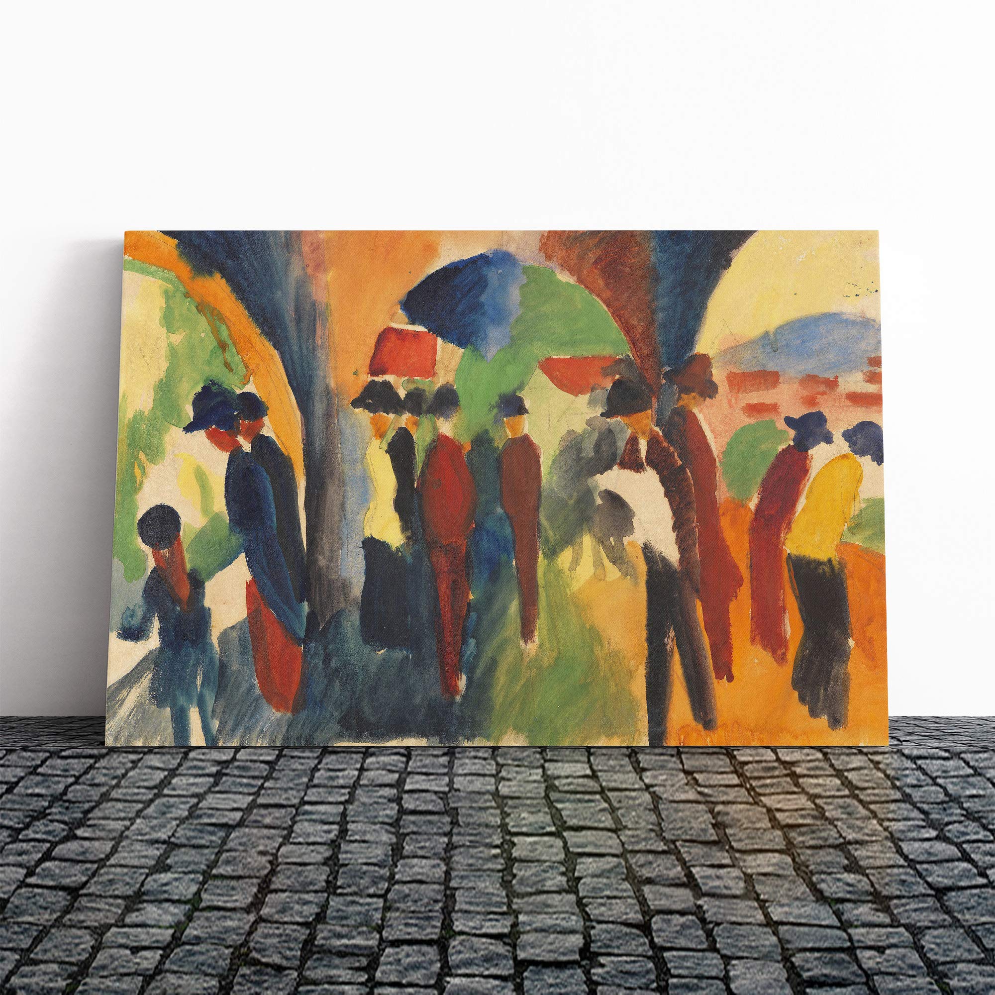 August Macke Crowd of People Canvas Print | Gallery Wrapped 30mm Frame Wall Art | 20x14 inches | Ready to Hang | Modern Picture | Living Room Bedroom Lounge Office