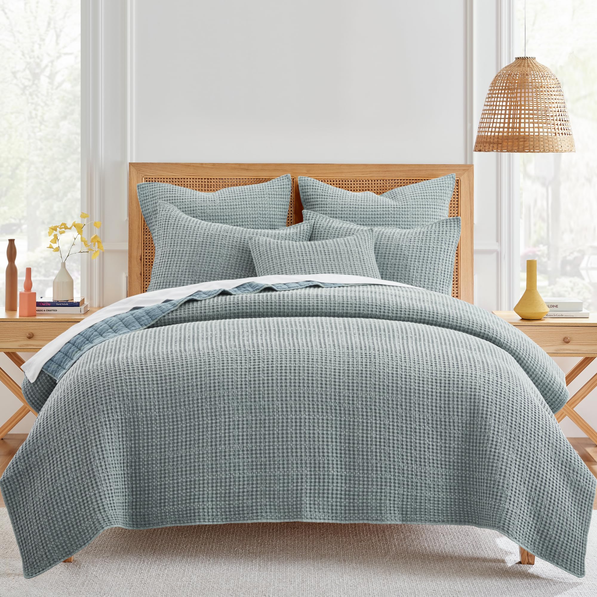 Photo 1 of Levtex Home Mills Waffle Full/Queen Quilt Set (88x92in) with 2 Pillow Shams (26x20in) - Chambray - Cotton Waffle Full/Queen Size Quilt Bedding Set - Lightweight, Soft, Pre-Washed