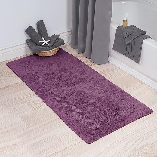 Amazon Com Bedford Home 100 Cotton Reversible Long Bath Rug Eggplant 24x60 Furniture Decor