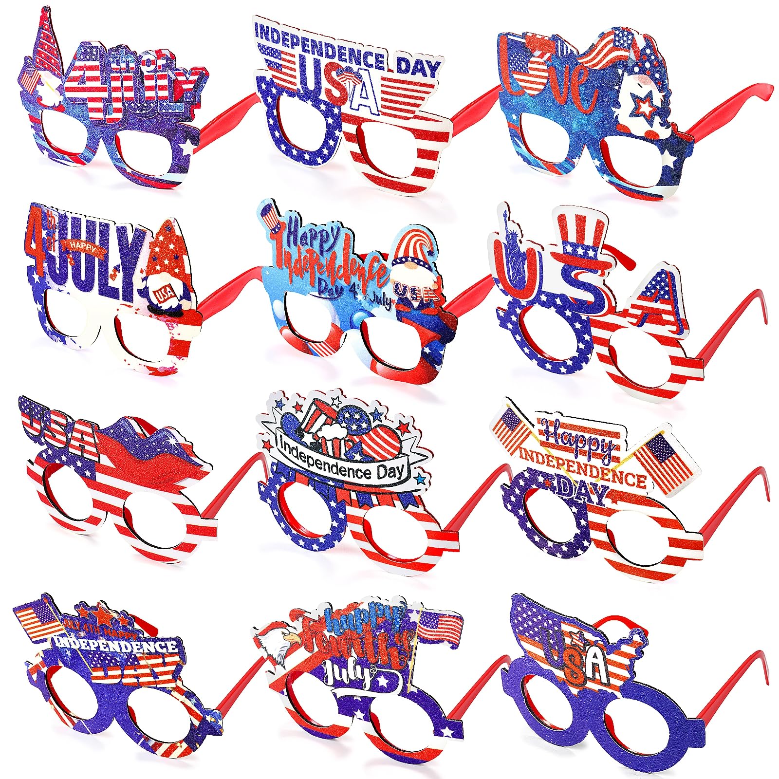 Photo 1 of 12 Pairs American Flag Glasses for 4th of July Party Favors Felt & Plastic 4th of July Eyeglasses for Patriotic Memorial Day Independence Day Party Supplies Red White and Blue Photo Booth Props Favor